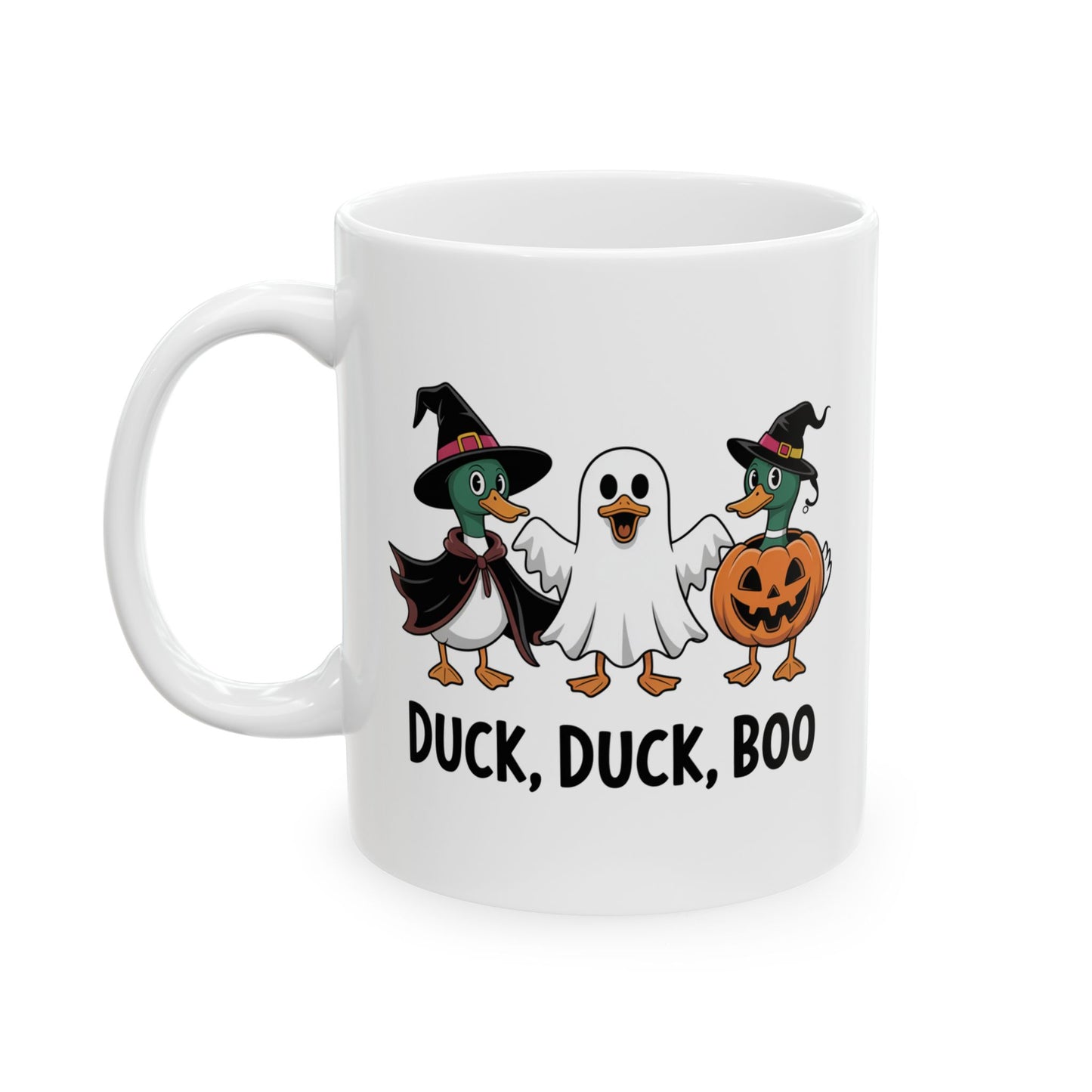 Duck Duck Boo Mug β Funny Halloween Coffee Mug β Cute Duck Ghost Pumpkin Cup β Spooky Fall Gift for Coffee Lovers β 11oz / 15oz Ceramic Mug