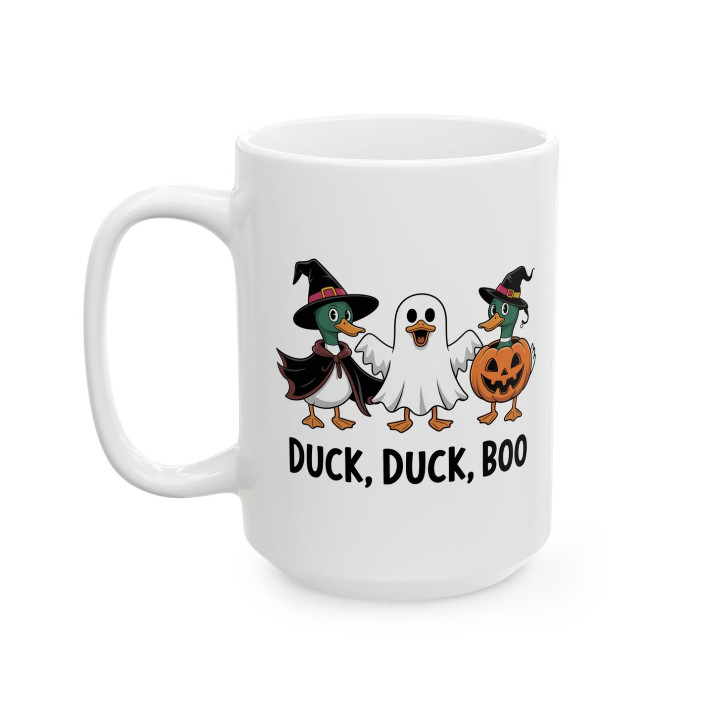 Duck Duck Boo Mug β Funny Halloween Coffee Mug β Cute Duck Ghost Pumpkin Cup β Spooky Fall Gift for Coffee Lovers β 11oz / 15oz Ceramic Mug