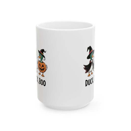 Duck Duck Boo Mug – Funny Halloween Coffee Mug – Cute Duck Ghost Pumpkin Cup – Spooky Fall Gift for Coffee Lovers – 11oz / 15oz Ceramic Mug